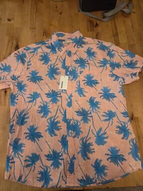 SONOMA button up shirt Relaxed Fit Pink & Blue Palm-Print Short Sleeve Shirt XL